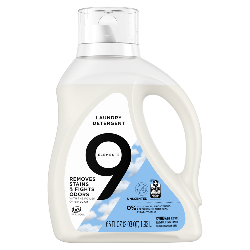 9 Elements Liquid Laundry Detergent Unscented Vinegar Powered - 65oz/4pk