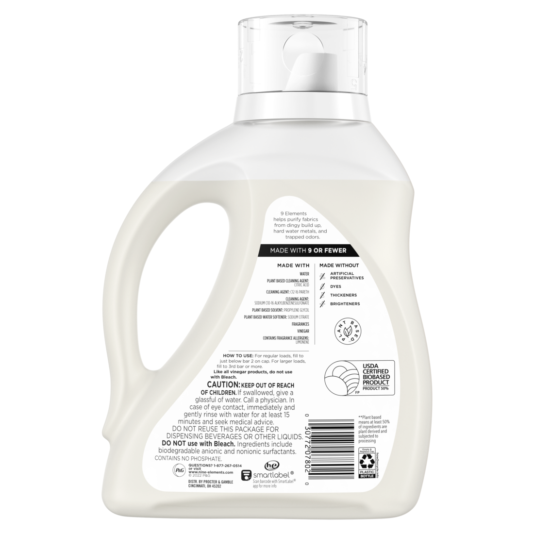 9 Elements Liquid Laundry Detergent Lavender Scent Vinegar Powered - 65oz/4pk