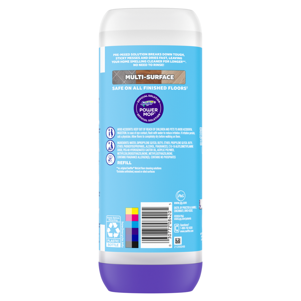 Swiffer Power Mop Refill Solution Floor Cleaner For Mopping Tile Vinyl Laminate Wood In Home Bathroom Kitchen All Purpose Multi-Surface Solution For Floor Cleaning Fresh Scent - 25.3oz/6pk