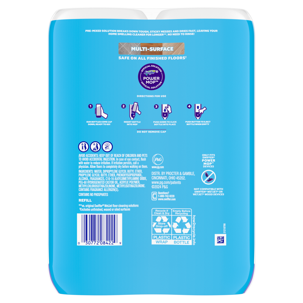 Swiffer Power Mop Refill Solution Floor Cleaner For Mopping Tile Vinyl Laminate Wood In Home Bathroom Kitchen All Purpose Multi-Surface Solution For Floor Cleaning Fresh Scent Double Pack - (2x25.3)oz/3pk