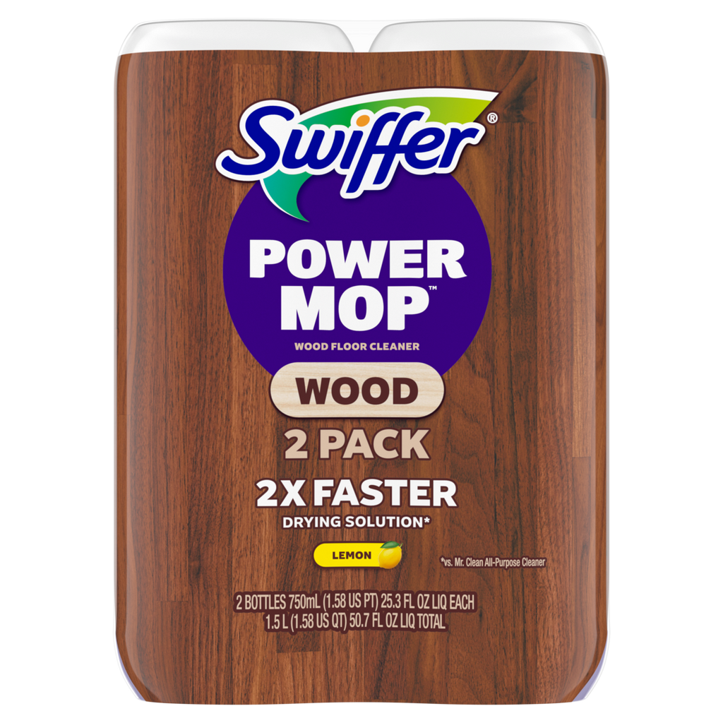 Swiffer Power Mop Wood Refill Solution Quickdry Hardwood Floor Cleaner Lemon Scent - (2x25.3)oz/3pk