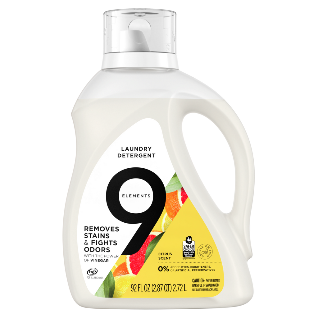 9 Elements Liquid Laundry Detergent Citrus Scent Vinegar Powered - 92oz/4pk
