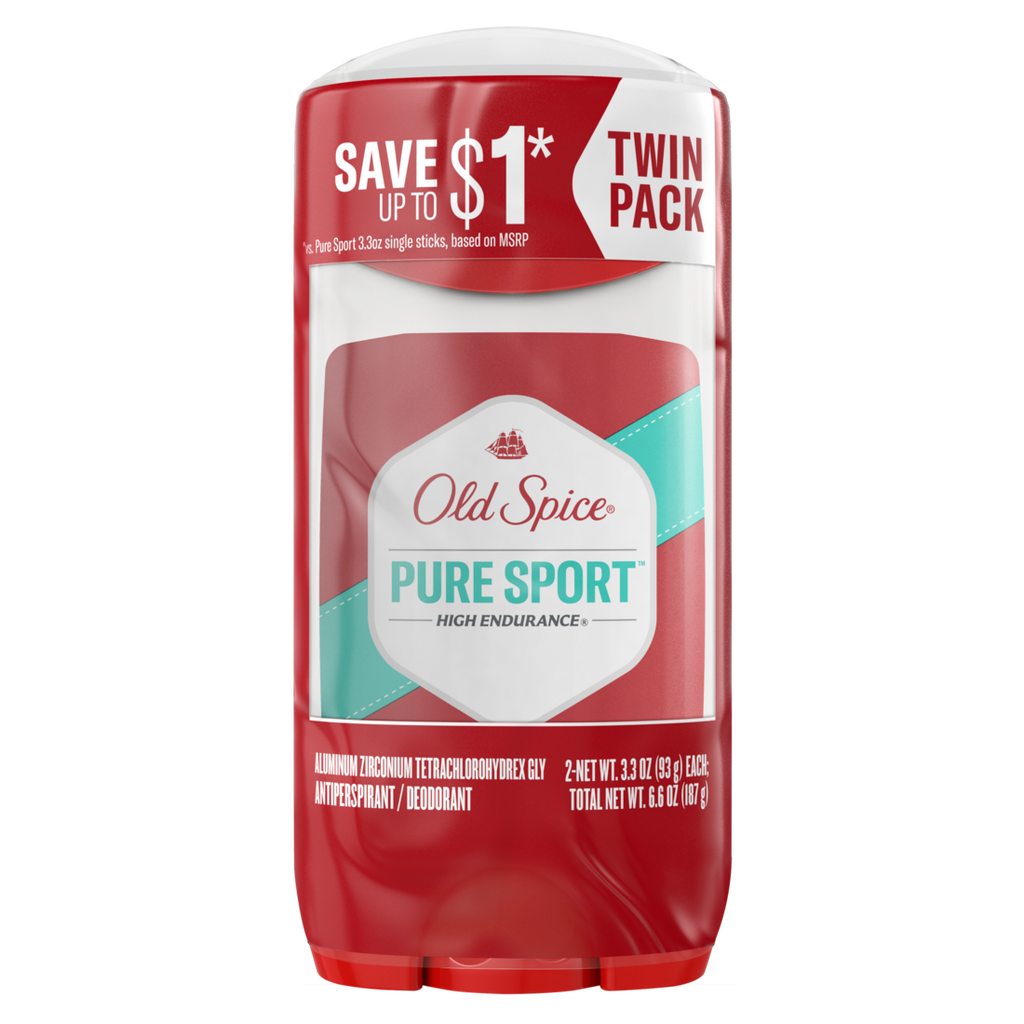 Old Spice High Endurance Anti-Perspirant Deodorant For Men Pure Sport Scent Twin Pack - (2x3.3)oz/6pk