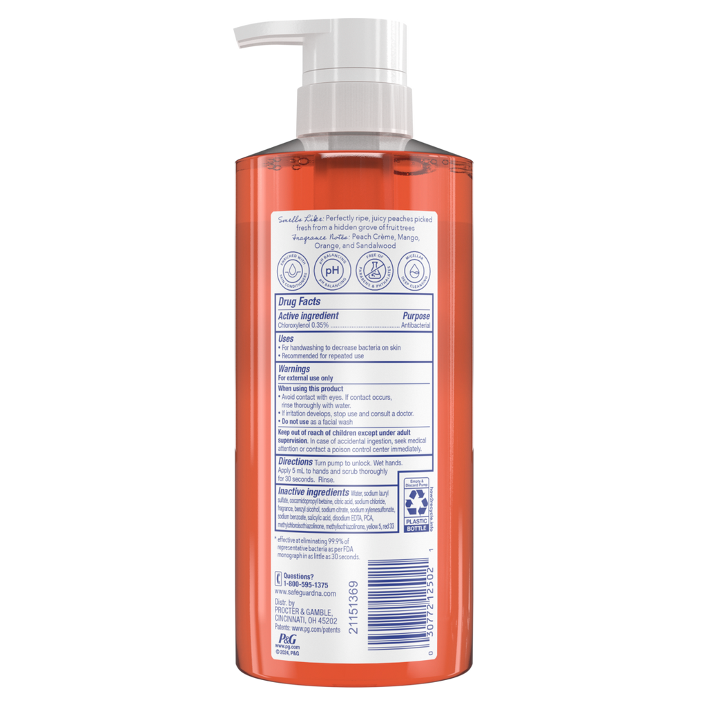 Safeguard Antibacterial Hand Soap Notes Of Peach - 15.5oz/4pk