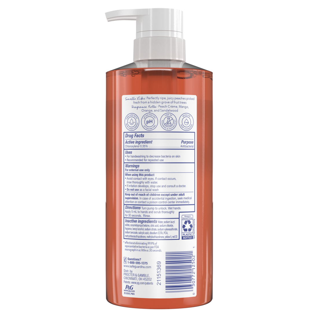 Safeguard Antibacterial Hand Soap Notes Of Peach - 15.5oz/4pk