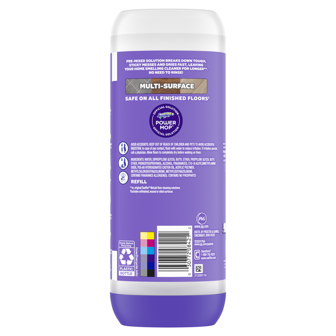 Swiffer Power Mop Refill Solution Tile Vinyl Laminate Wood Floor Cleaner Lavender - 25.3oz/6pk