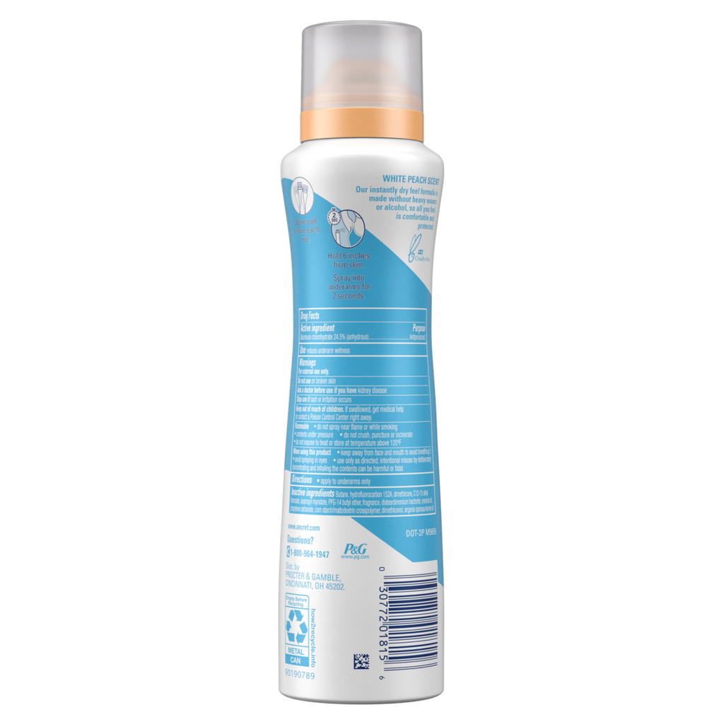Secret Dry Spray Antiperspirant And Deodorant For Women White Peach And Argan Oil - 4.1oz/12pk