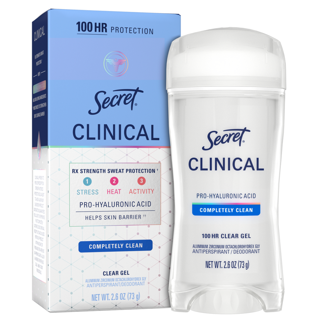 Secret Clinical Antiperspirant Deodorant For Women 100Hr Sweat & Odor Protection Pro-Hyaluronic Acid Clear Gel Completely Clean - 2.6oz/12pk