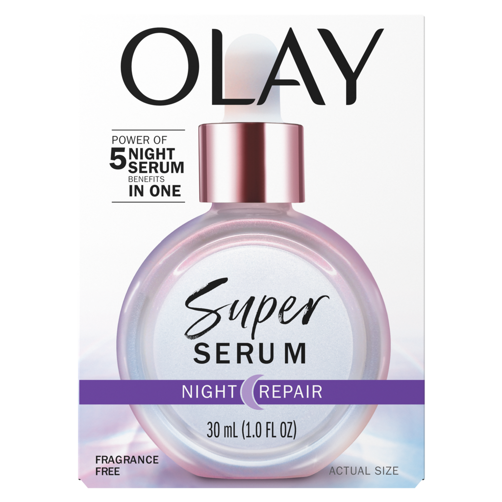 Olay Super Serum Night Repair Fragrance-Free - Niacinamide Peptide Salicylic & Lactic Acid Glycerin 5-in-1 Skin Care Benefits - Hydrating Evens Tone Reduces Dark Spots Anti-Aging - 1.0oz/3pk