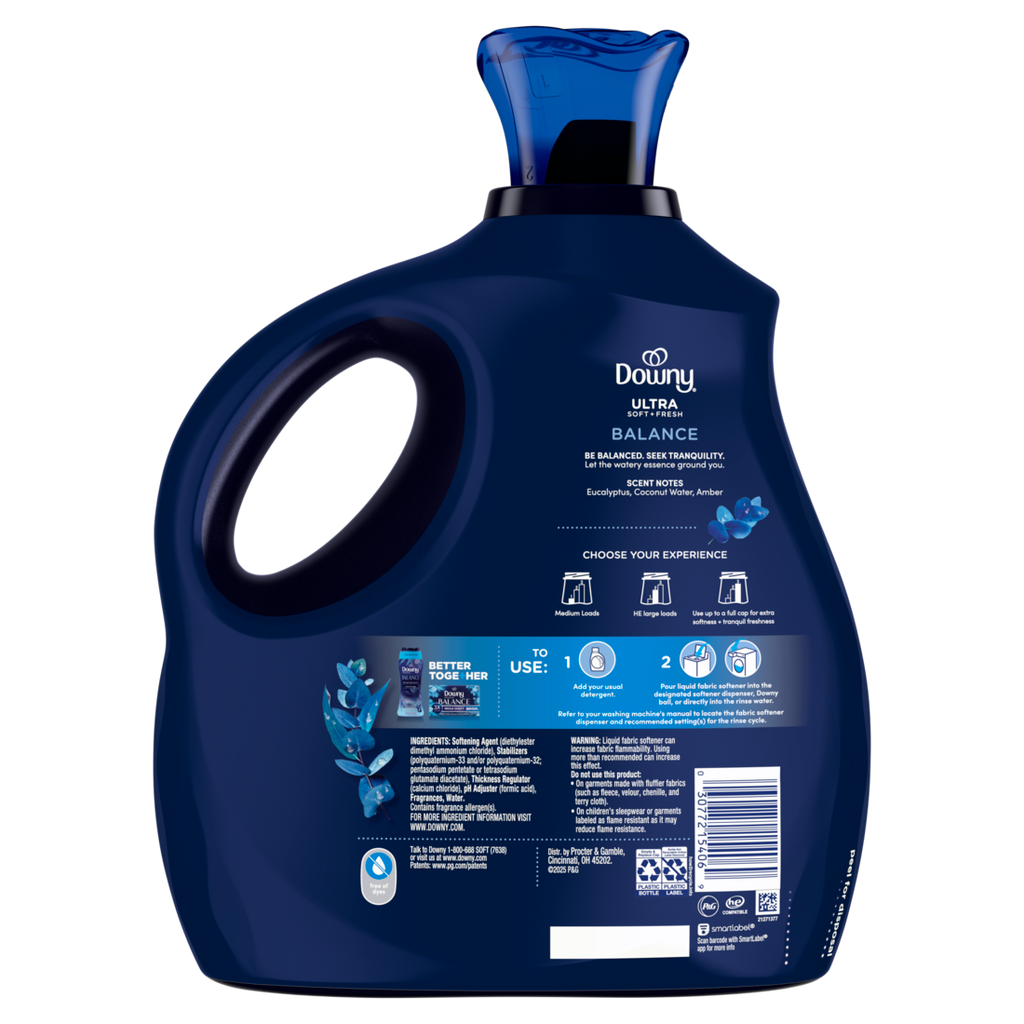 Downy Ultra Soft Plus Fresh Fabric Softener Liquid Balance Crisp Rain & Blue Eucalyptus 138 Loads Downy Fabric Softener Laundry Softener - 93oz/4pk
