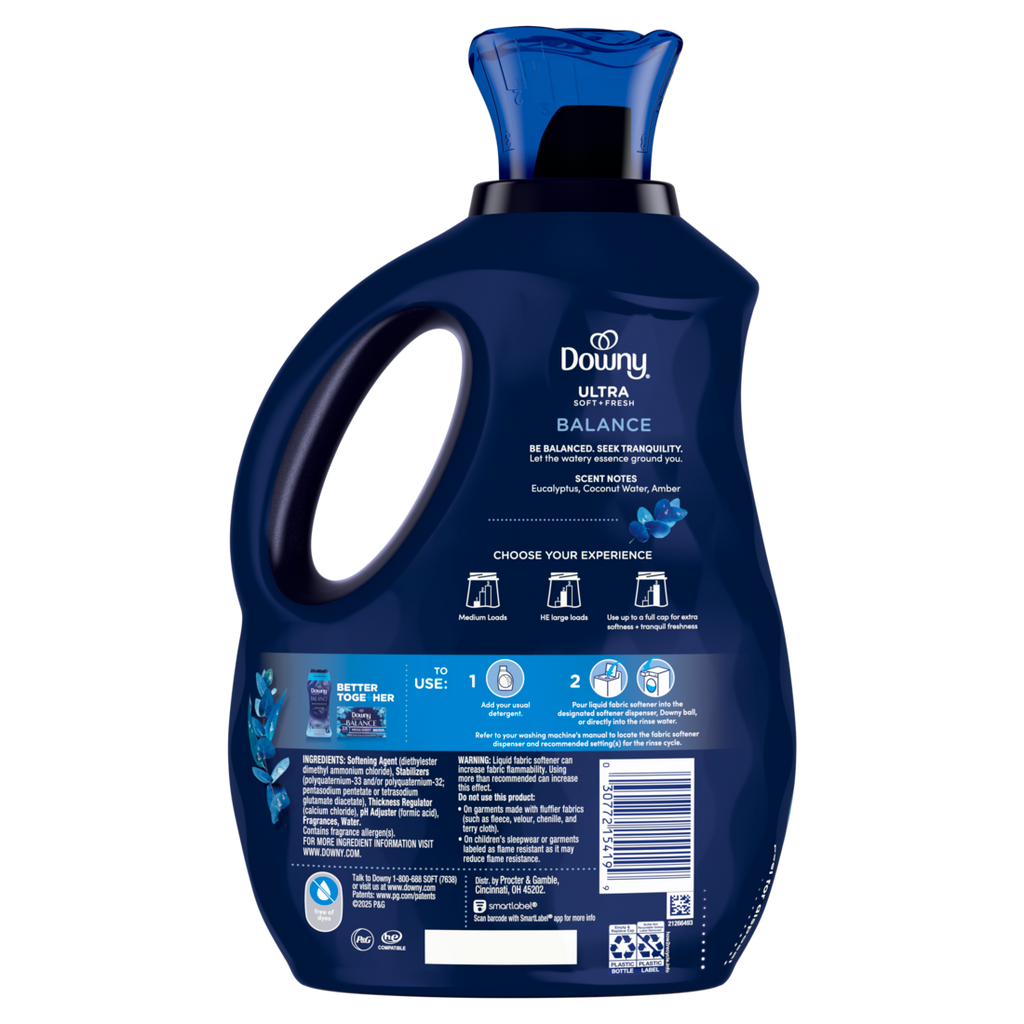 Downy Ultra Soft Plus Fresh Fabric Softener Liquid Balance Crisp Rain & Blue Eucalyptus 96 Loads Downy Fabric Softener Laundry Softener - 64oz/4pk