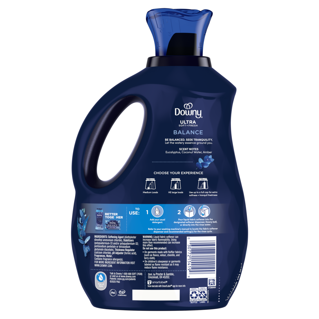 Downy Ultra Soft Plus Fresh Fabric Softener Liquid Balance Crisp Rain & Blue Eucalyptus 96 Loads Downy Fabric Softener Laundry Softener - 64oz/4pk