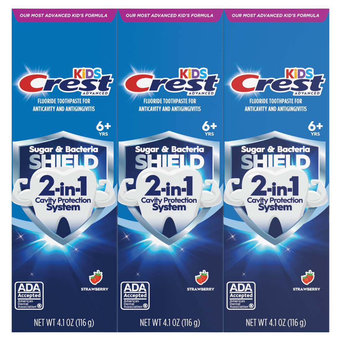 Crest Kids Sugar Bacteria Shield Toothpaste Pack Of 3 - (3x4.1)oz/8pk