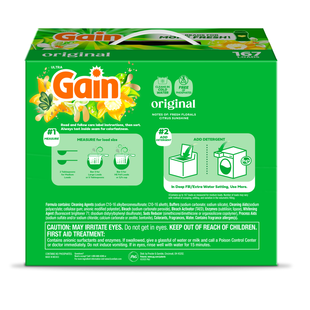 Gain Powder Laundry Detergent Original Scent 167 Loads - 154oz/2pk