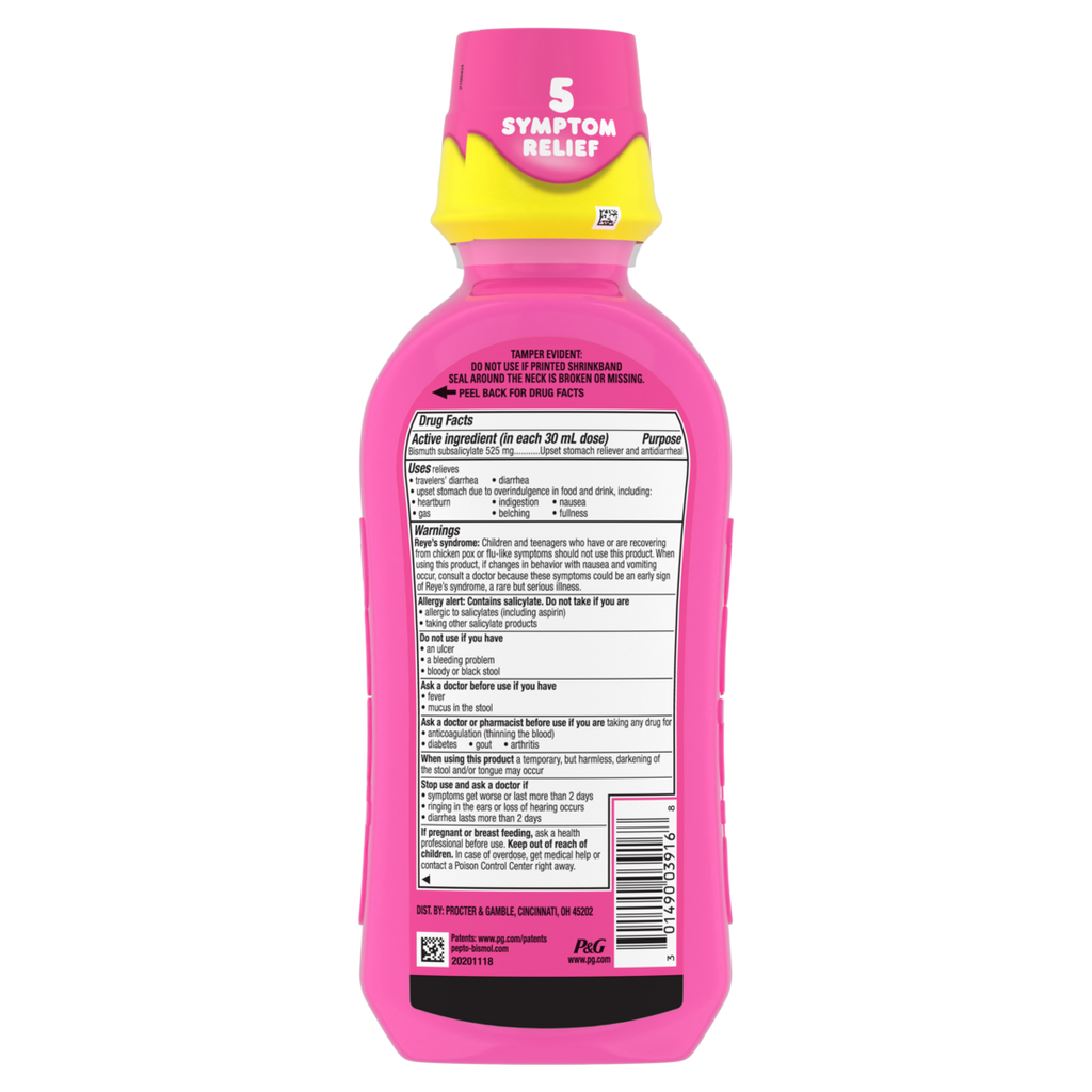 Pepto Bismol Liquid Upset Stomach Relief Nausea Relief Heartburn Relief Indigestion Relief Anti Diarrhea Medication For Adults - 5 Symptom Fast Relief (Packaging May Vary) - 16oz/12pk