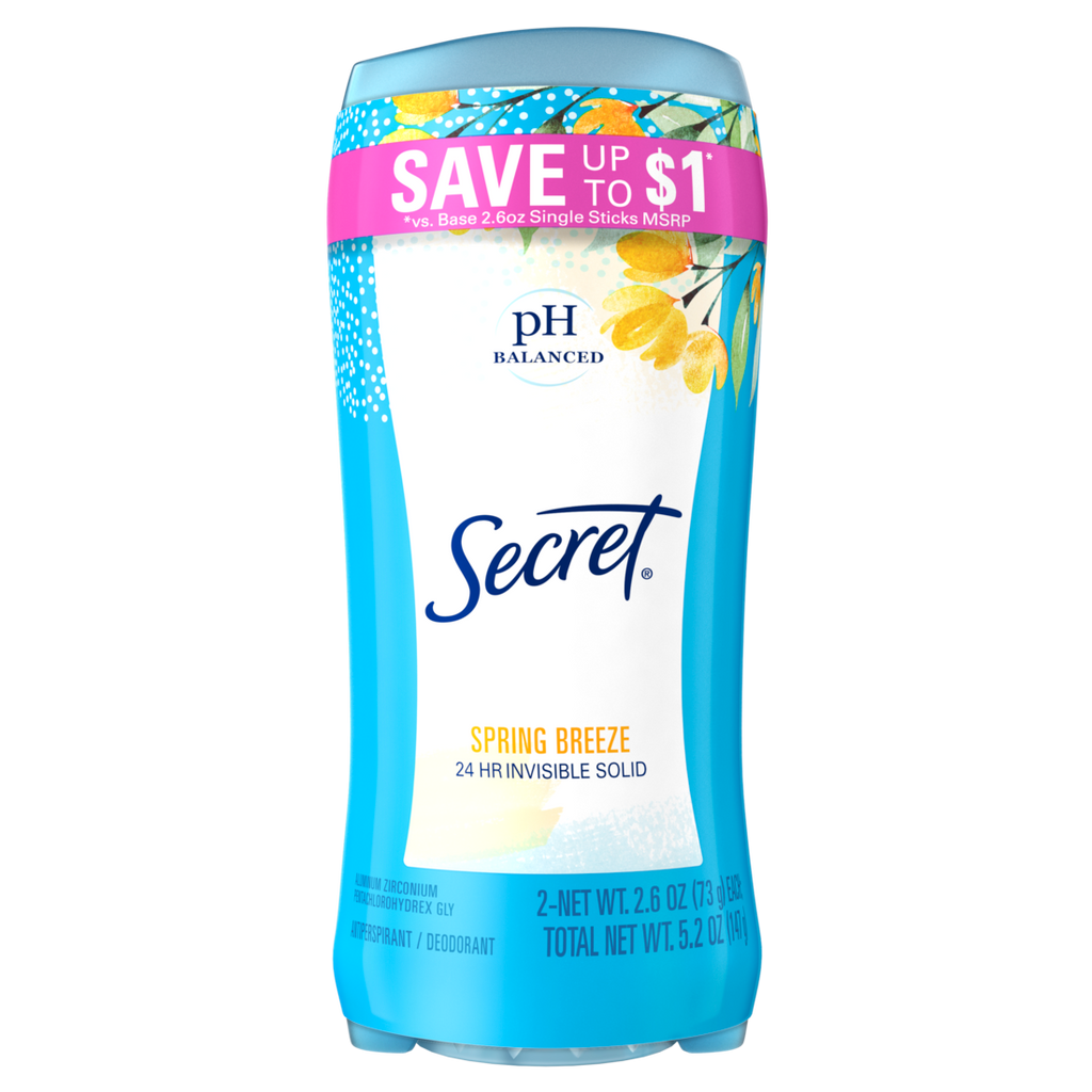 Secret Invisible Solid Antiperspirant And Deodorant Spring Breeze Twin Pack - (2x2.6)oz/6pk