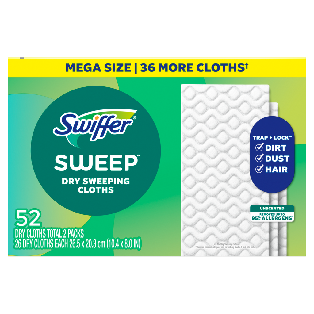 Swiffer Sweep + Mop Dry Pads Refill Floor Cleaner Cleaning Cloths Unscented 52Ct - 52ct/3pk