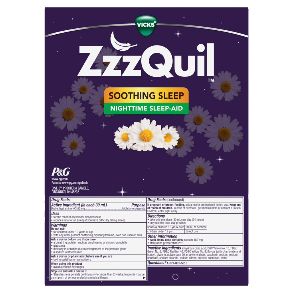 Zzzquil Liquid Sleep Aid Soothing Sleep Diphenhydramine 50Mg Hcl Chamomile Honey Flavored Nighttime Sleep Aid Liquid Sleep Aids For Adults 2 Pack - (2x12)oz/3pk