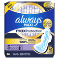 Always Maxi Overnight Pads With Wings For Women Size 5 Extra Heavy Overnight Absorbency Unscented - 36ct/3pk