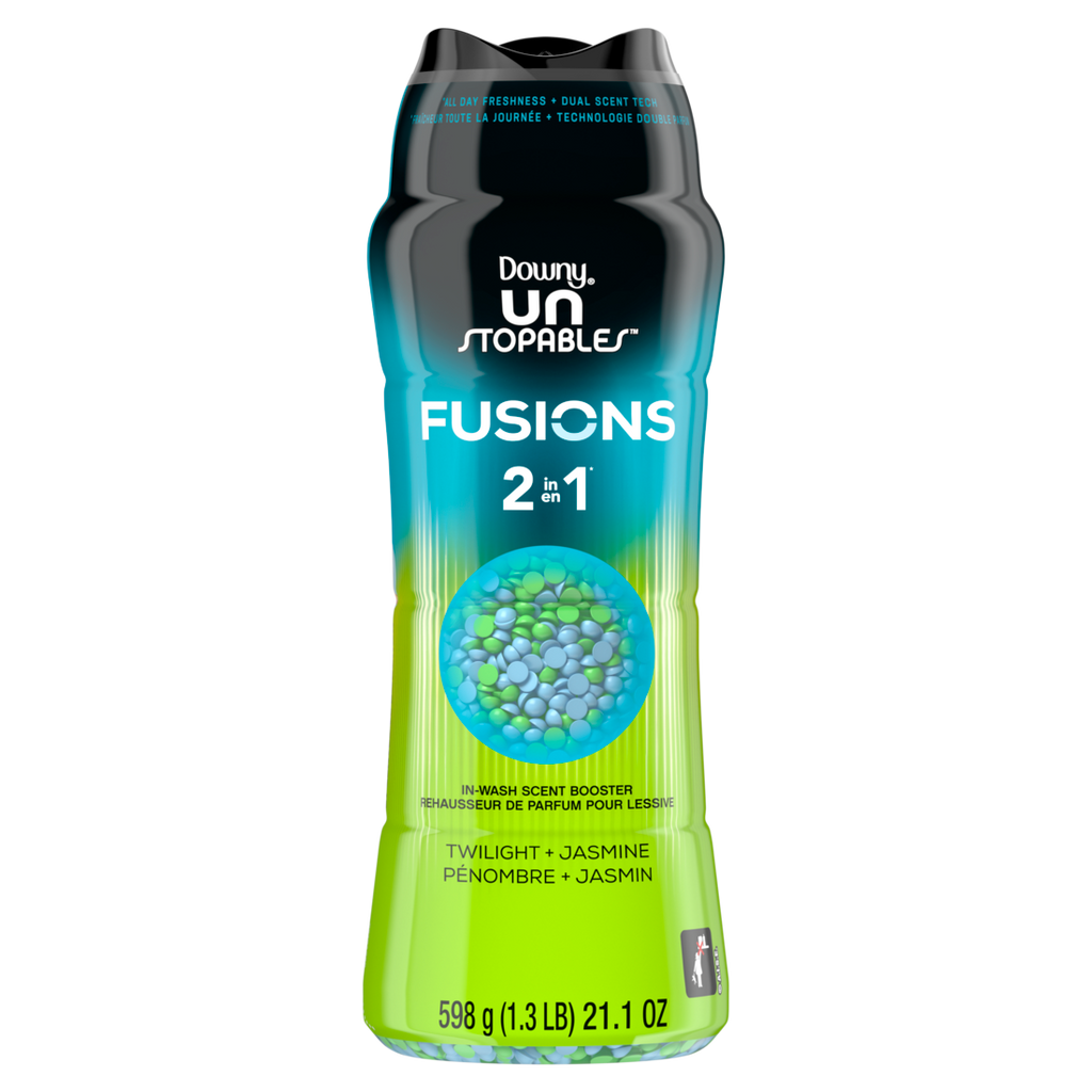 Downy Unstopables Fusions Scent Duos Laundry Scent Booster Beads Twilight And Jasmine Scent 24HR Non-Stop Freshness With 2-in-1 Dual Scent Laundry Scent Beads - 21.1oz/4pk