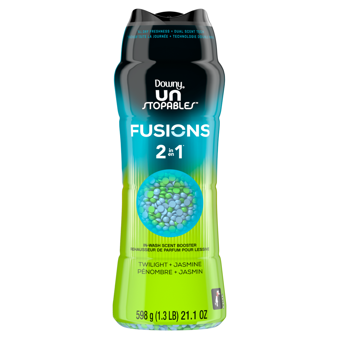 Downy Unstopables Fusions Scent Duos Laundry Scent Booster Beads Twilight And Jasmine Scent 24HR Non-Stop Freshness With 2-in-1 Dual Scent Laundry Scent Beads - 21.1oz/4pk