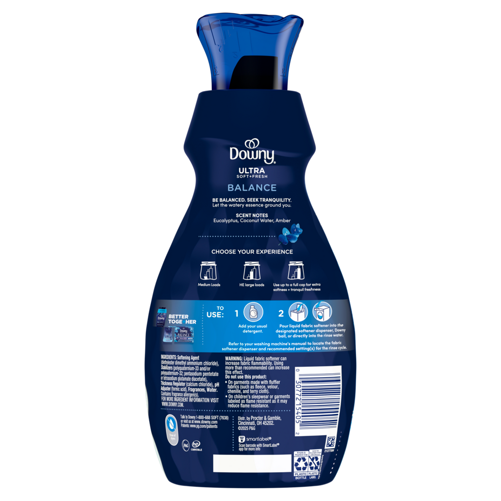 Downy Ultra Soft Plus Fresh Fabric Softener Liquid Balance Crisp Rain & Blue Eucalyptus 39 Loads Downy Fabric Softener Laundry Softener - 26oz/4pk