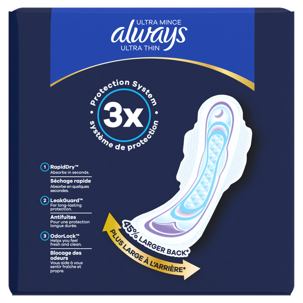 Always Ultra Thin Feminine Pads With Wings For Women Size 4 Overnight Absorbency Unscented - 50ct/3pk