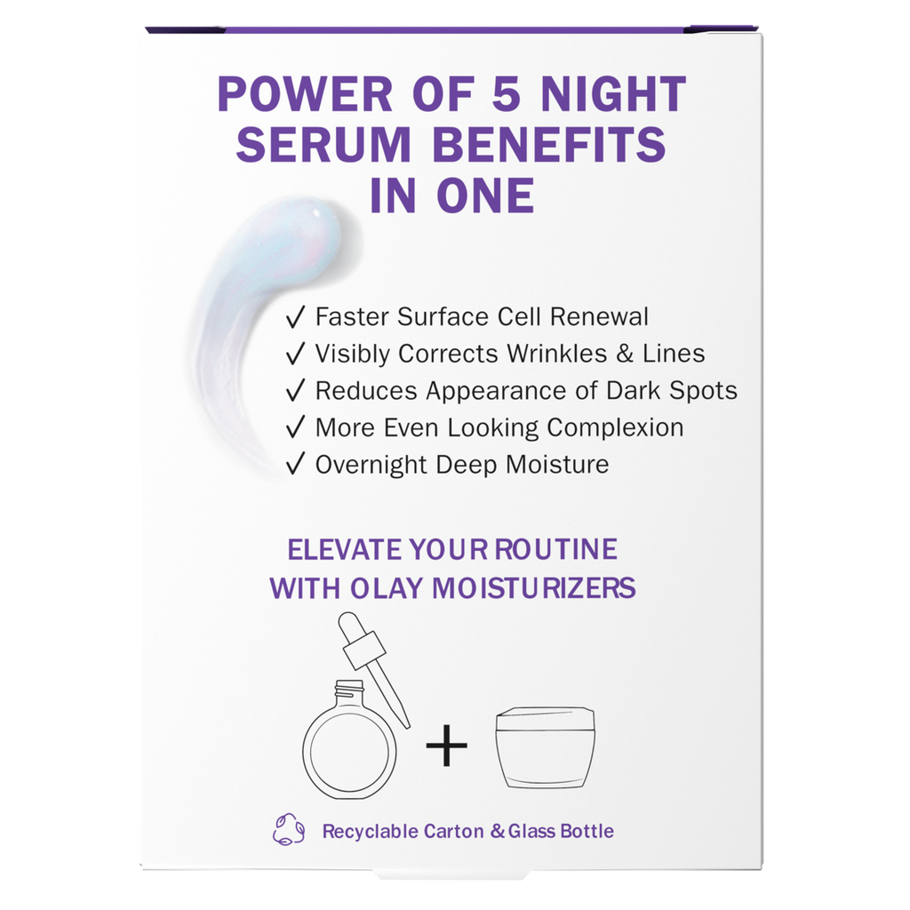 Olay Super Serum Night Repair Fragrance-Free - Niacinamide Peptide Salicylic & Lactic Acid Glycerin 5-in-1 Skin Care Benefits - Hydrating Evens Tone Reduces Dark Spots Anti-Aging - 1.0oz/3pk