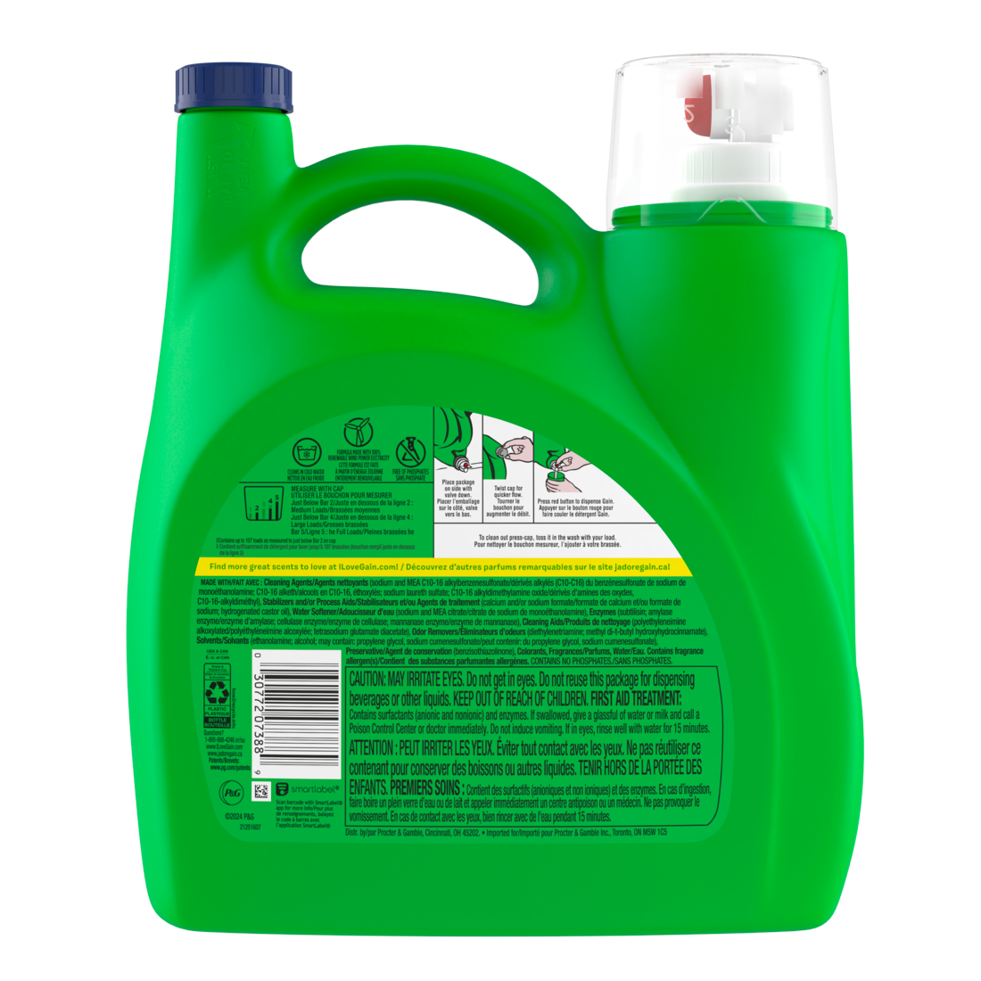 Gain Ultra Oxi Liquid Laundry Detergent Waterfall Delight Scent 107 Loads Freshness + Odor Fighting High Efficiency Washing Machine Iquid Cleaning Soap - 154oz/4pk