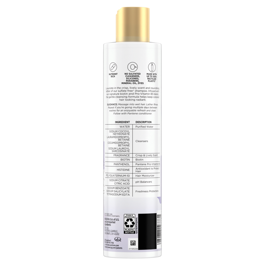 Pantene Nutrient Blends Illuminating Color Care Biotin Sulfate Free Shampoo - 9.6oz/4pk