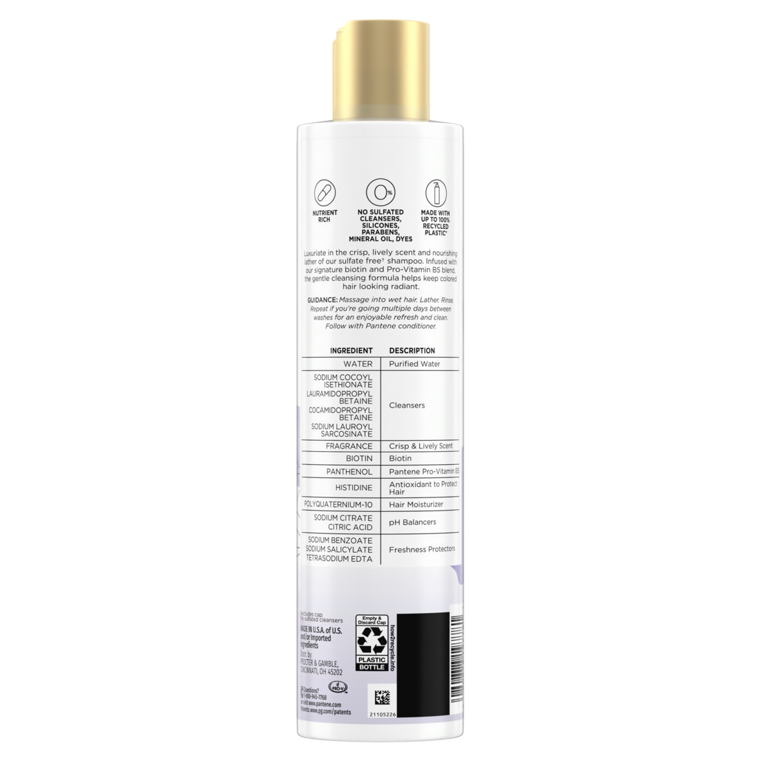 Pantene Nutrient Blends Illuminating Color Care Biotin Sulfate Free Shampoo - 9.6oz/4pk