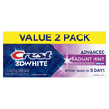 Crest Toothpaste 3Dwhite Advanced Teeth Whitening  Radiant Mint Pack Of 2 - (2x3.3)oz/6pk