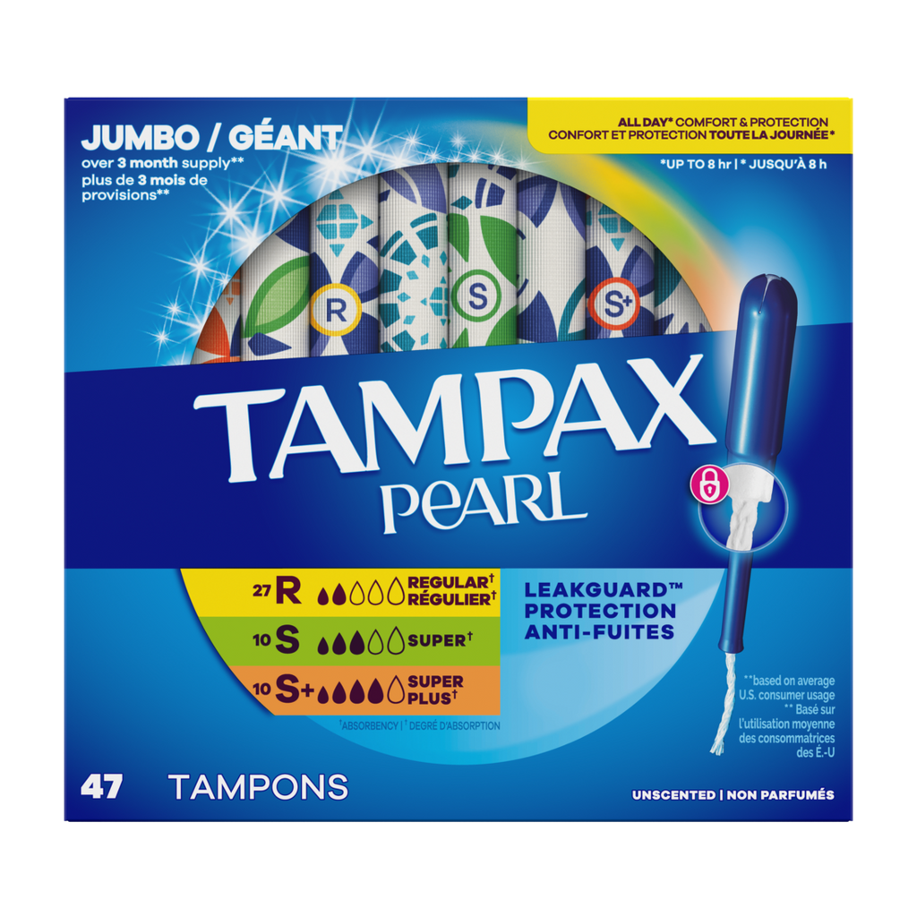 Tampax Pearl Tampons Multipack With Leakguard Braid Regular/Super/Super Plus Absorbency Unscented - 47ct/8pk