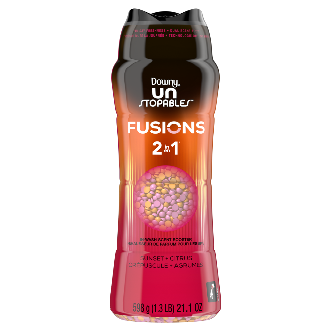 Downy Unstopables Fusions Scent Duos Laundry Scent Booster Beads Sunset And Citrus Scent 24HR Non-Stop Freshness With 2-in-1 Dual Scent Laundry Scent Beads - 21.1oz/4pk