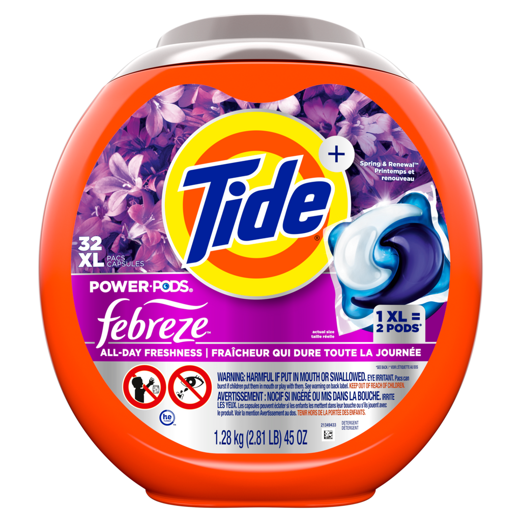 Tide Power Pods With Febreze Laundry Detergent Pacs Spring And Renewal Scent All-Day Freshness Laundry Soap Detergent Pacs - 32ct/4pk