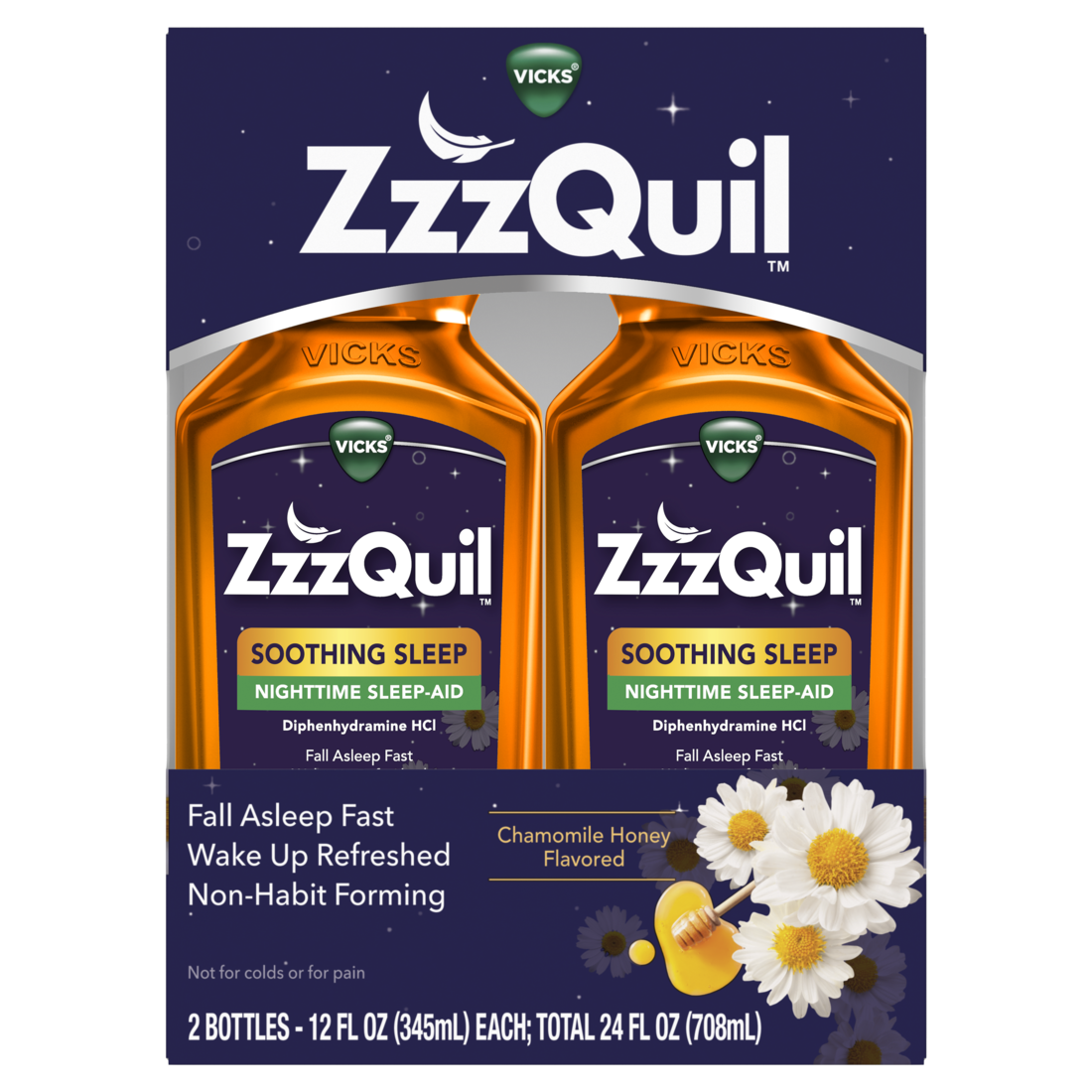 Zzzquil Liquid Sleep Aid Soothing Sleep Diphenhydramine 50Mg Hcl Chamomile Honey Flavored Nighttime Sleep Aid Liquid Sleep Aids For Adults 2 Pack - (2x12)oz/3pk