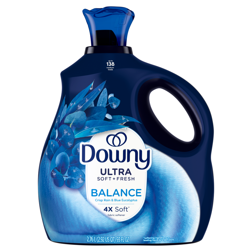 Downy Ultra Soft Plus Fresh Fabric Softener Liquid Balance Crisp Rain & Blue Eucalyptus 138 Loads Downy Fabric Softener Laundry Softener - 93oz/4pk