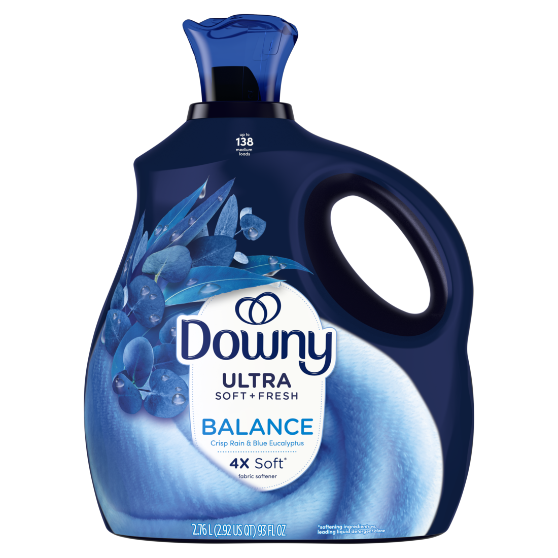 Downy Ultra Soft Plus Fresh Fabric Softener Liquid Balance Crisp Rain & Blue Eucalyptus 138 Loads Downy Fabric Softener Laundry Softener - 93oz/4pk
