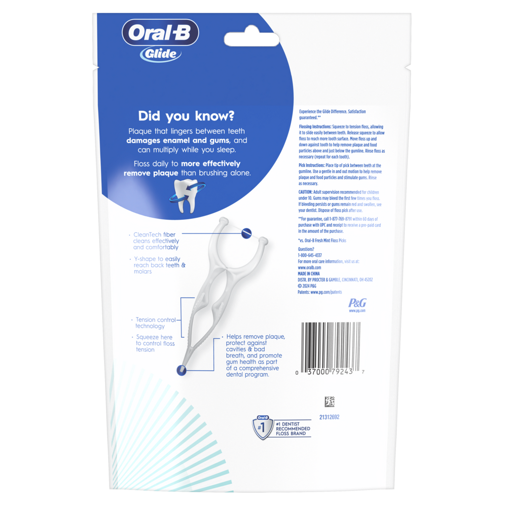 Oral-B Glide Gum Care Dental Floss Picks Good For Back Teeth - 60ct/24pk