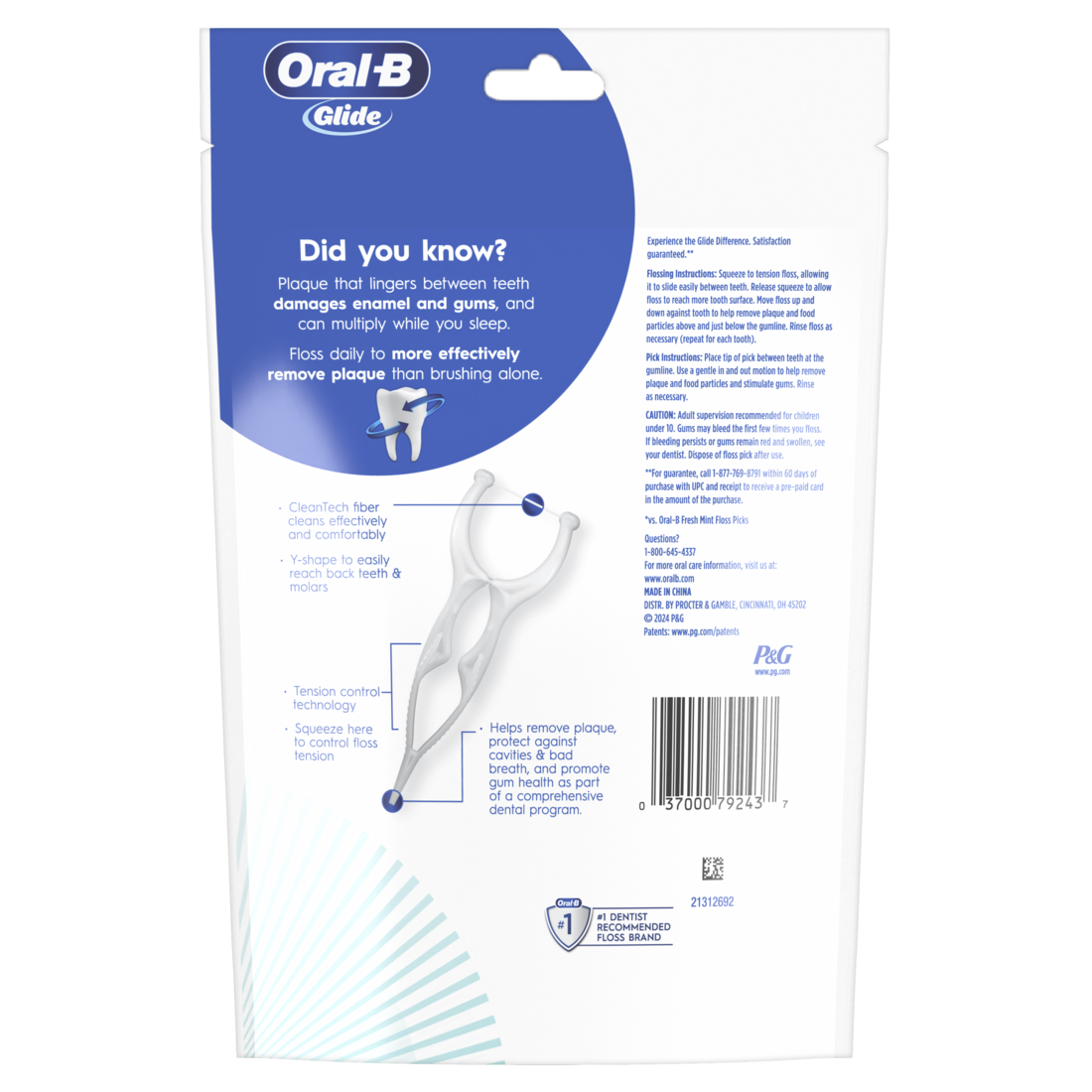 Oral-B Glide Gum Care Dental Floss Picks Good For Back Teeth - 60ct/24pk