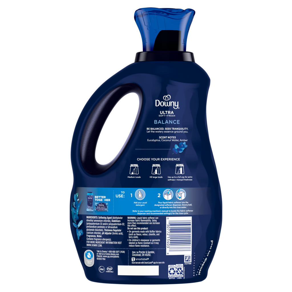 Downy Ultra Soft Plus Fresh Fabric Softener Liquid Balance Crisp Rain & Blue Eucalyptus 83 Loads Downy Fabric Softener Laundry Softener - 56oz/4pk