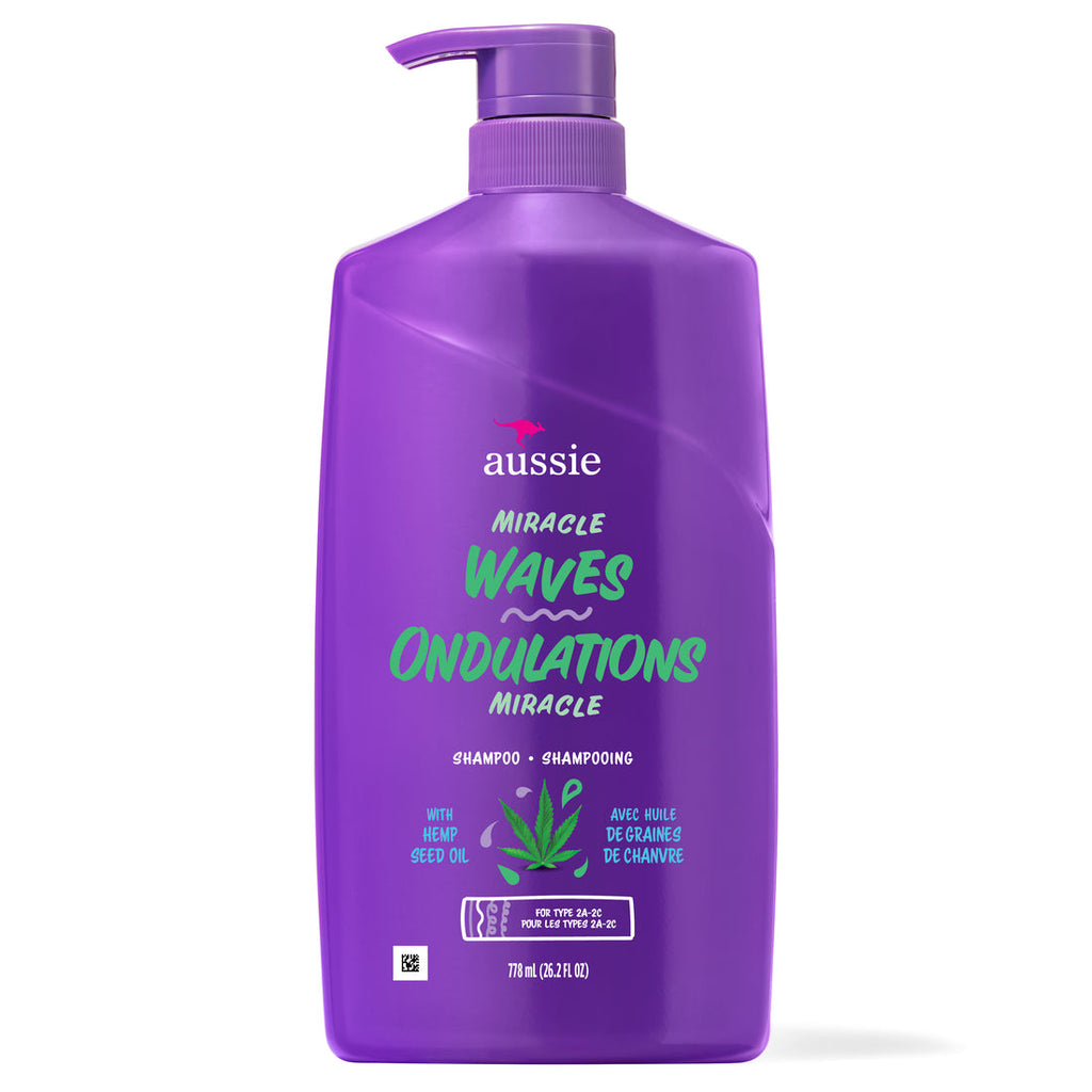 Aussie Miracle Waves Shampoo With Hemp Seed Oil For Wavy Hair Paraben-Free - 26.2oz/4pk