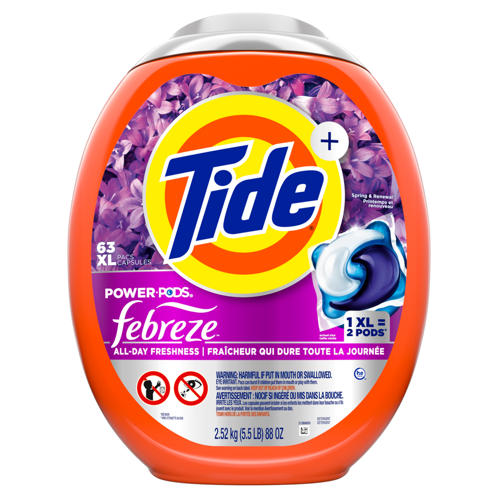 Tide Power Pods With Febreze Laundry Detergent Pacs Spring And Renewal Scent All-Day Freshness Laundry Soap Detergent Pacs - 63ct/4pk