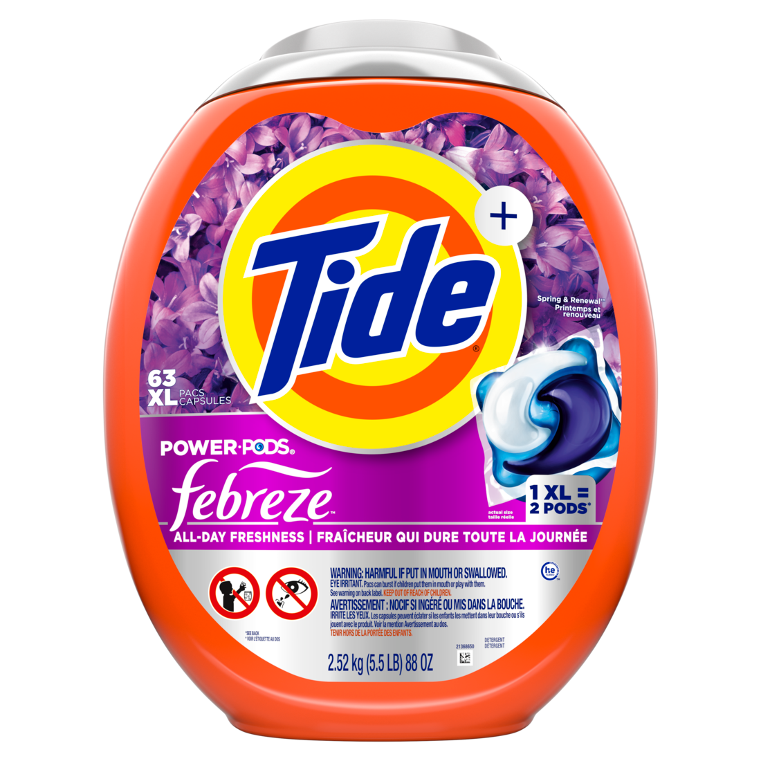 Tide Power Pods With Febreze Laundry Detergent Pacs Spring And Renewal Scent All-Day Freshness Laundry Soap Detergent Pacs - 63ct/4pk