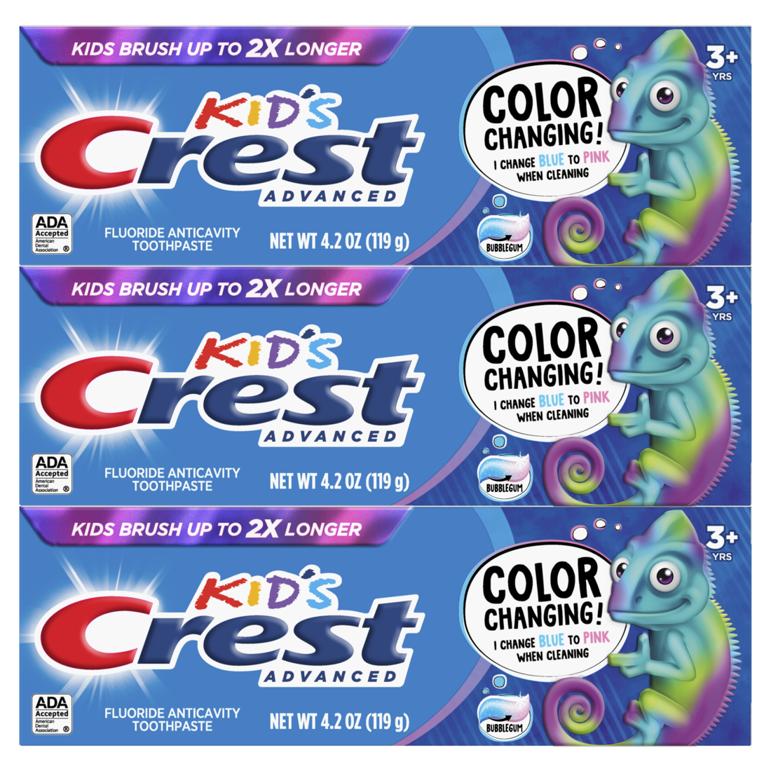 Crest Advanced Kid's Fluoride Toothpaste Bubblegum Flavor - (3x4.2)oz/8pk