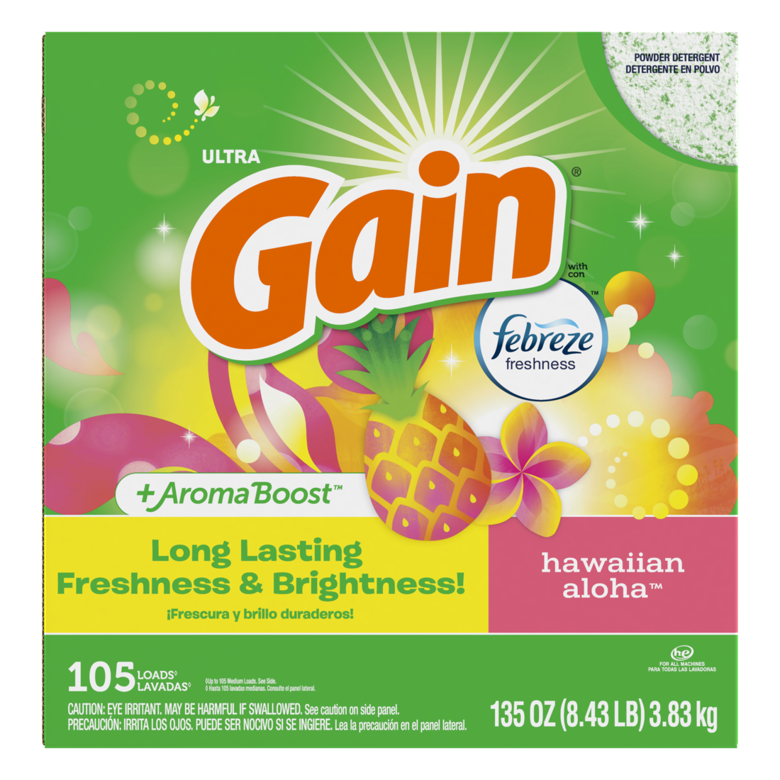 Gain Powder Laundry Detergent Hawaiian Aloha Scent 105 Loads - 135oz/2pk