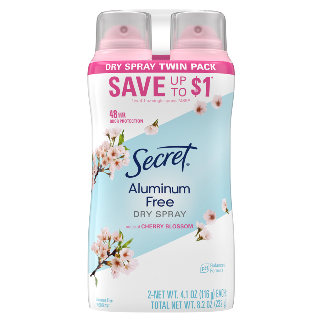 Secret Dry Spray Aluminum Free Deodorant For Women Cherry Blossom Pack Of 2 - (2x4.1)oz/6pk