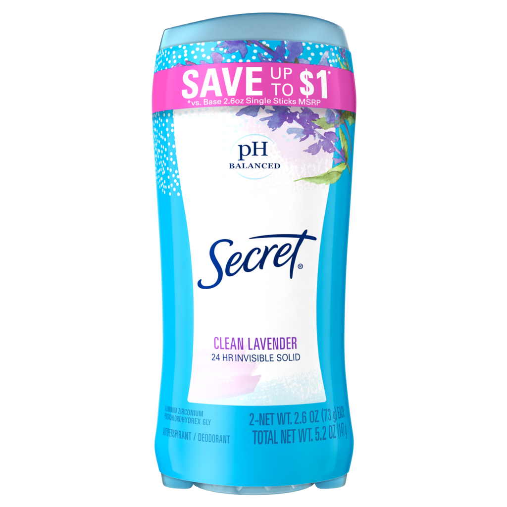 Secret Invisible Solid Antiperspirant And Deodorant Clean Lavender Twin Pack - (2x2.6)oz/6pk