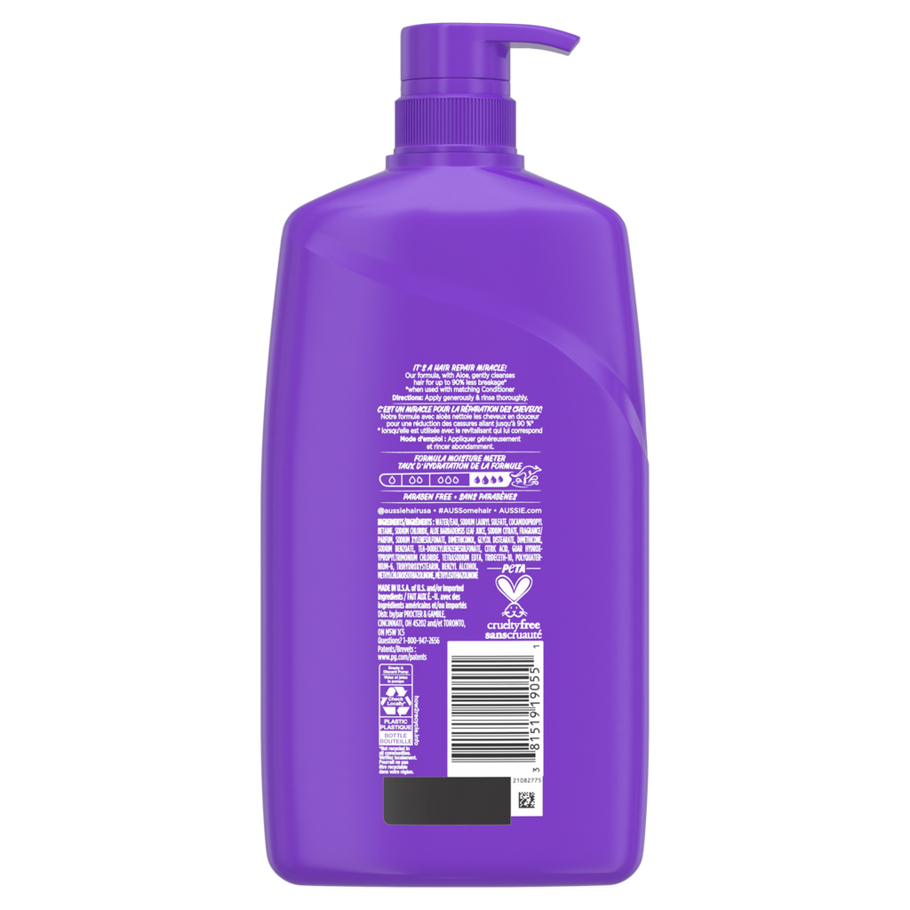 Aussie Miracle Repairer Shampoo With Aloe For All Hair Types Paraben Free - 26.2oz/4pk