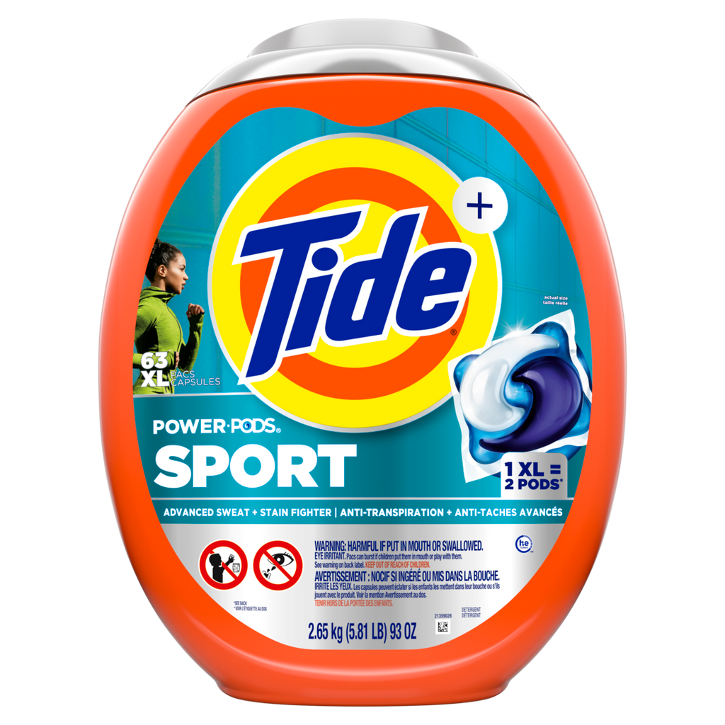 Tide Power Pods Sport Laundry Detergent Pacs Advanced Sweat + Stain Fighter Laundry Soap Detergent Pacs - 63ct/4pk